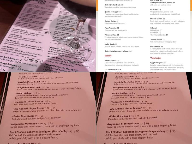 Mario's Table Menu