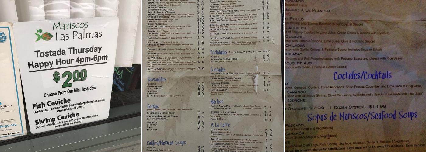 Mariscos Las Palmas Menu