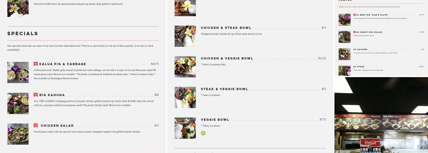 Matiki Island Barbecue Menu