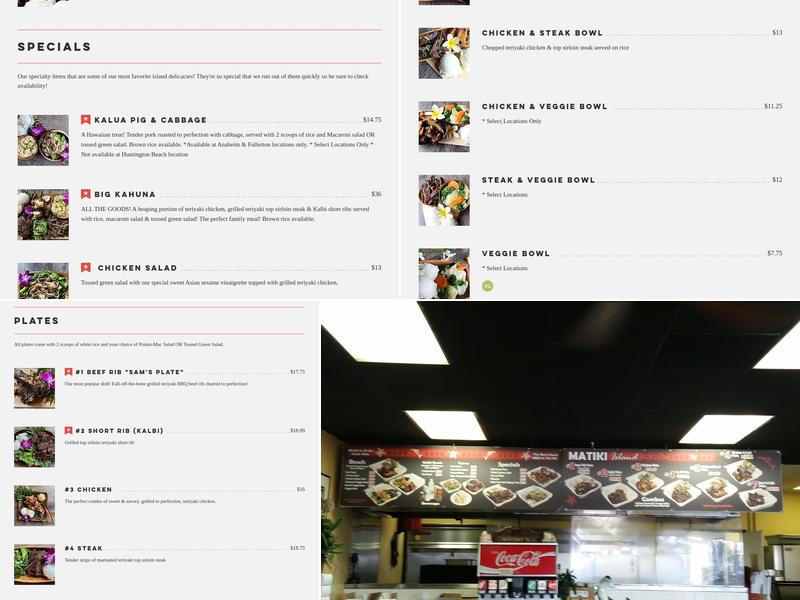 Matiki Island Barbecue Menu