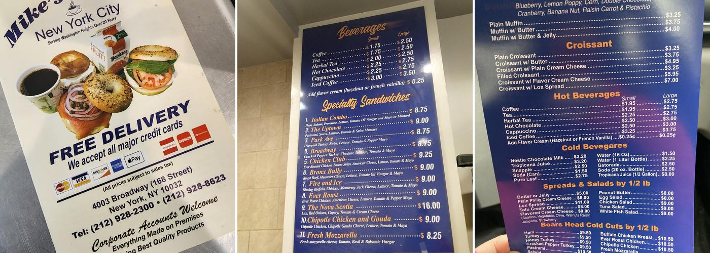 Mike's Bagels Menu