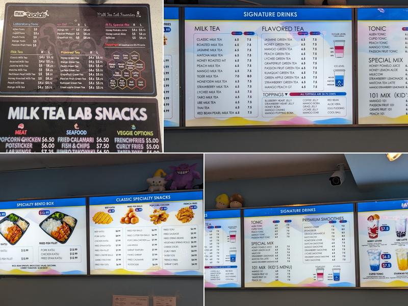 Milk Tea Lab Menu