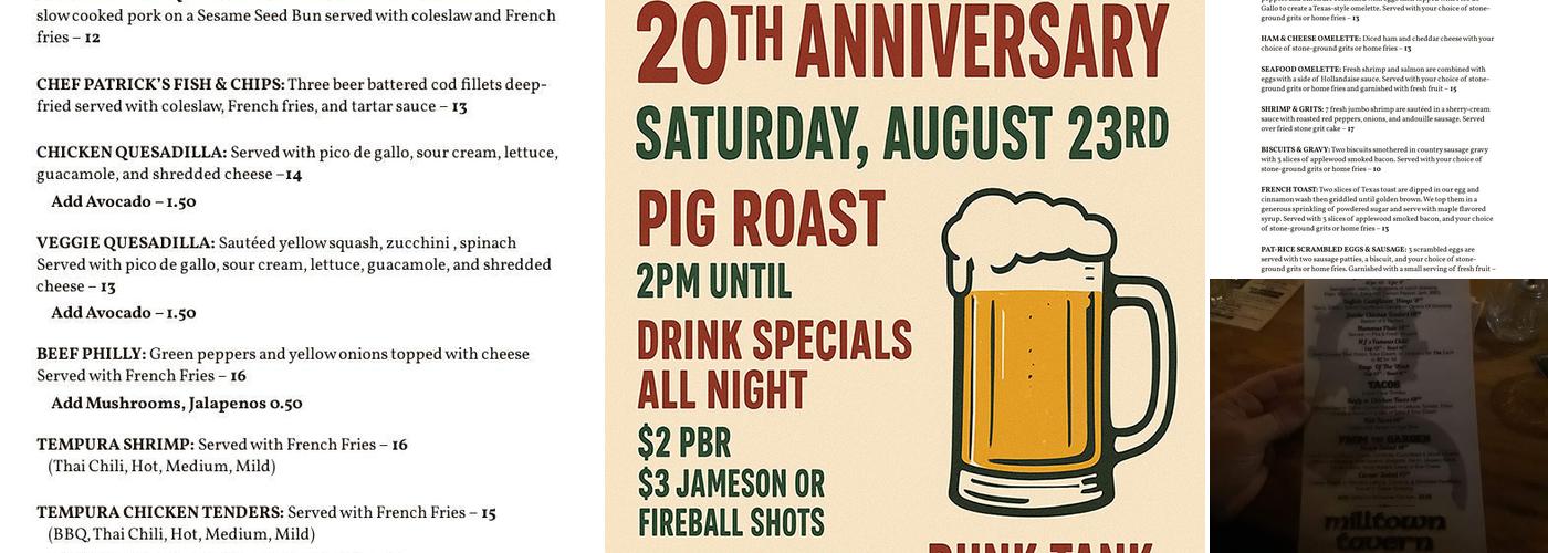 Milltown Arms Tavern Menu