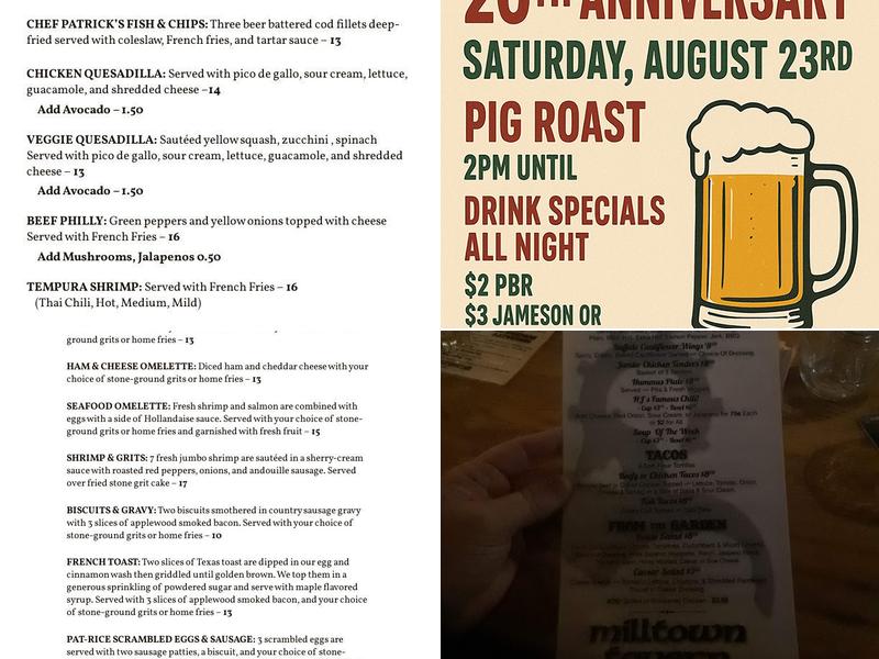 Milltown Arms Tavern Menu