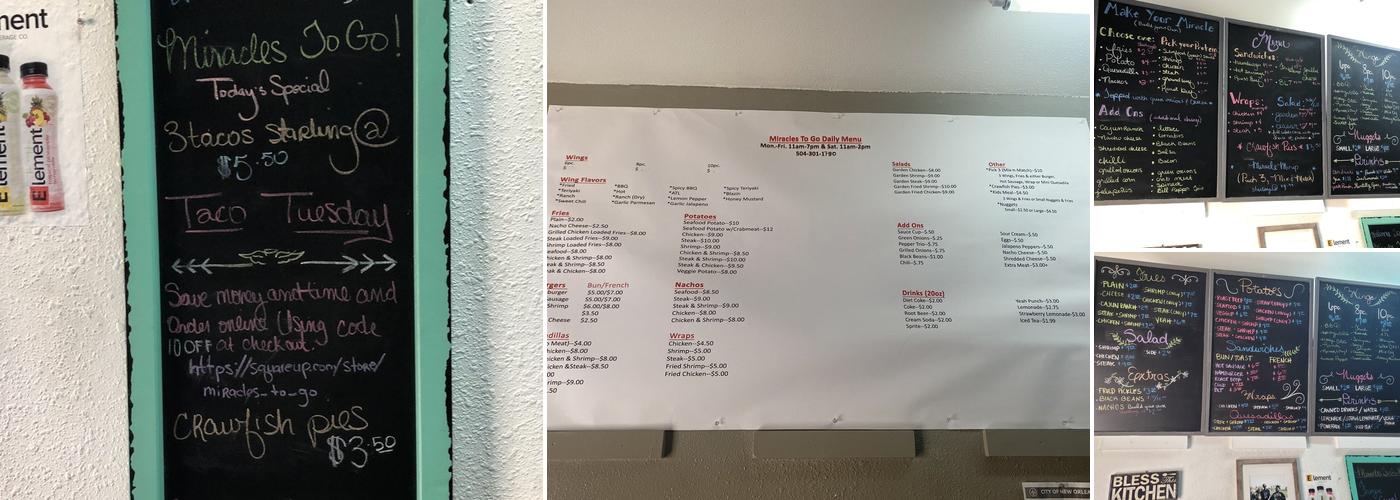 Manifested Miracles Menu