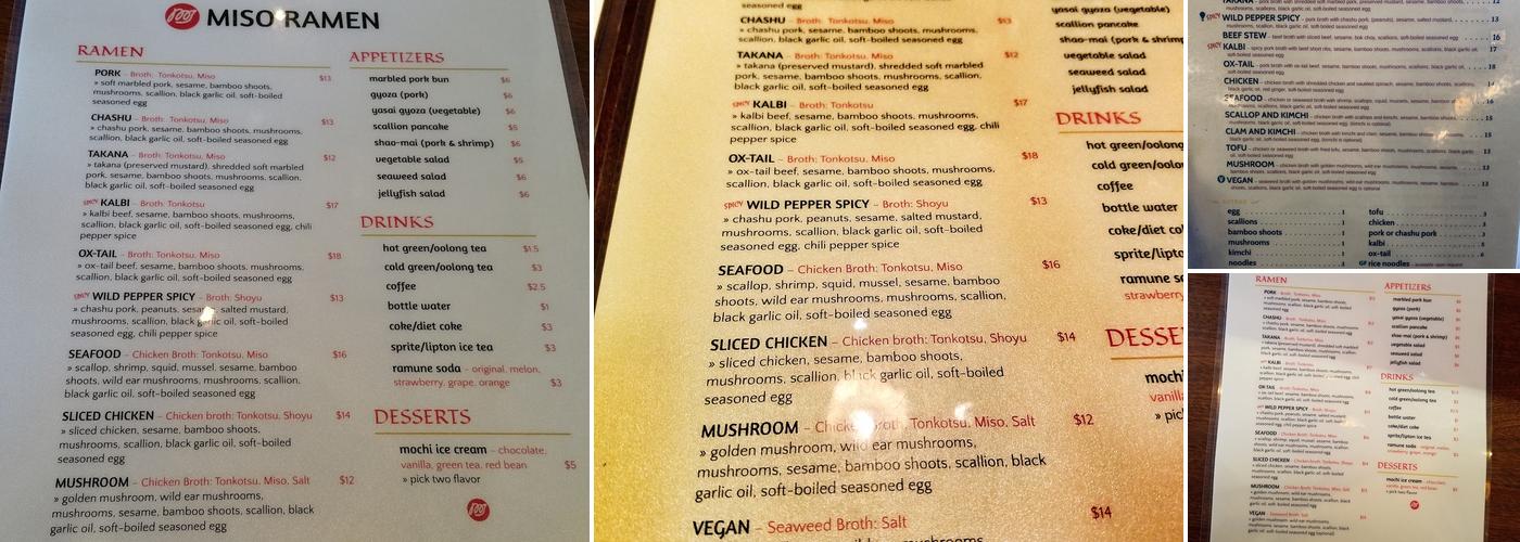 Miso Ramen Menu