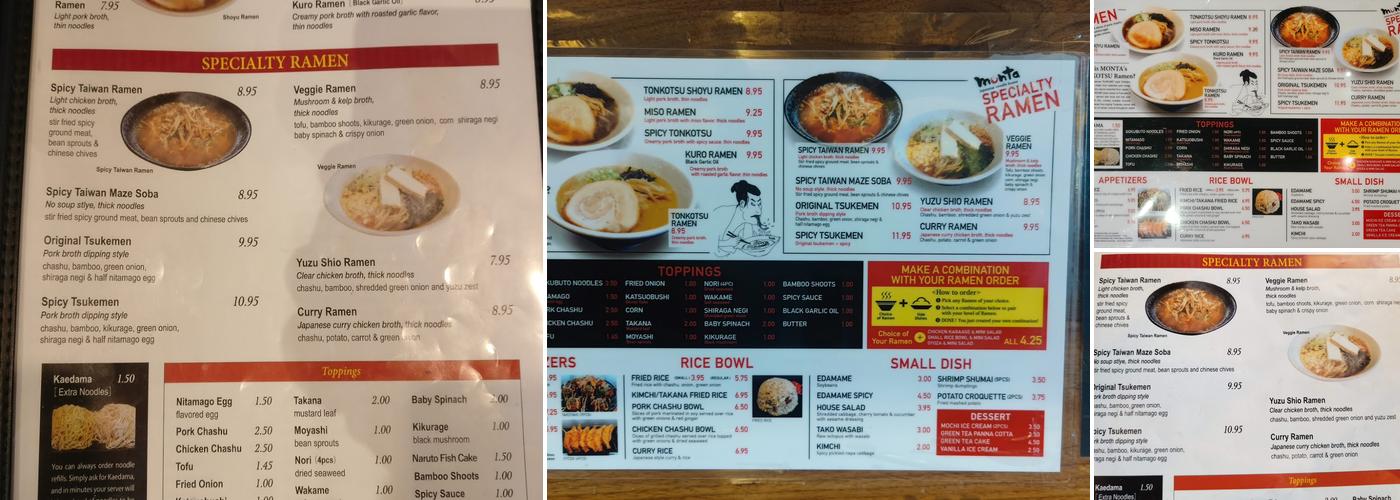 Monta Ramen Menu