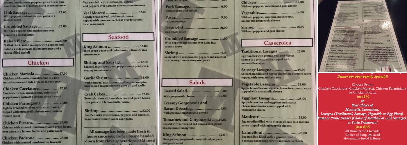 Moretti's on Dublin Menu