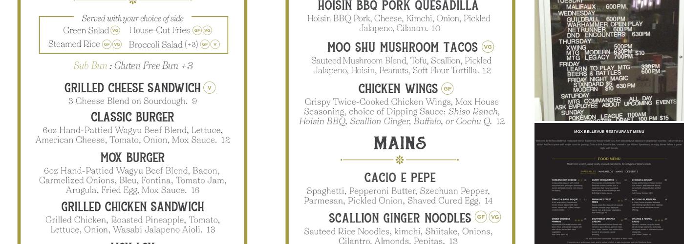 Mox Boarding House Menu