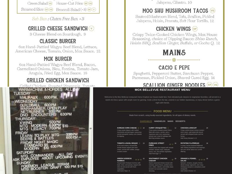 Mox Boarding House Menu