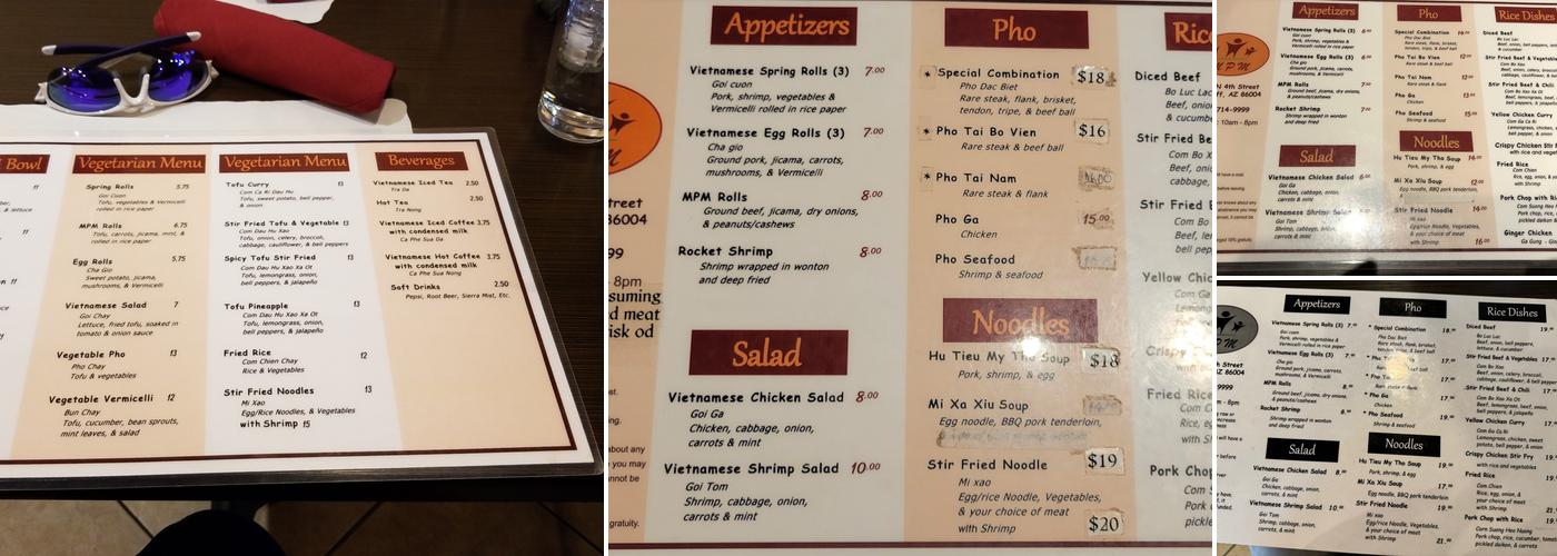 MPM Phở Menu