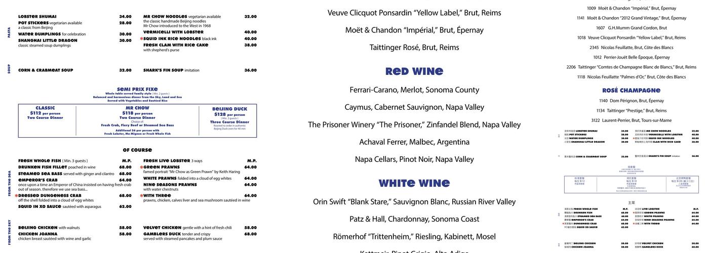 MR CHOW Menu