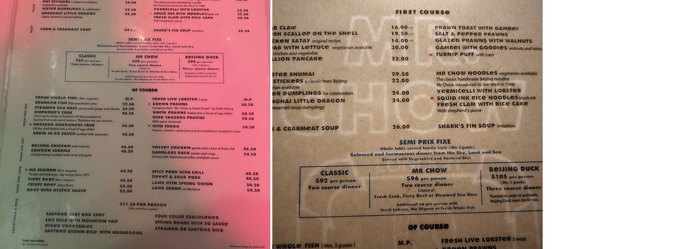Mr Chow Menu