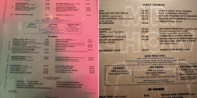 Mr Chow Menu