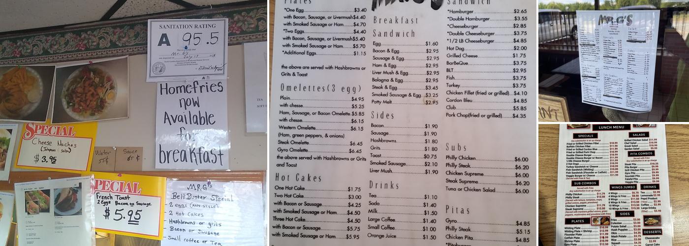 Mr G's Menu