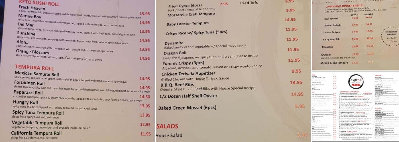 Fuji Ya Menu