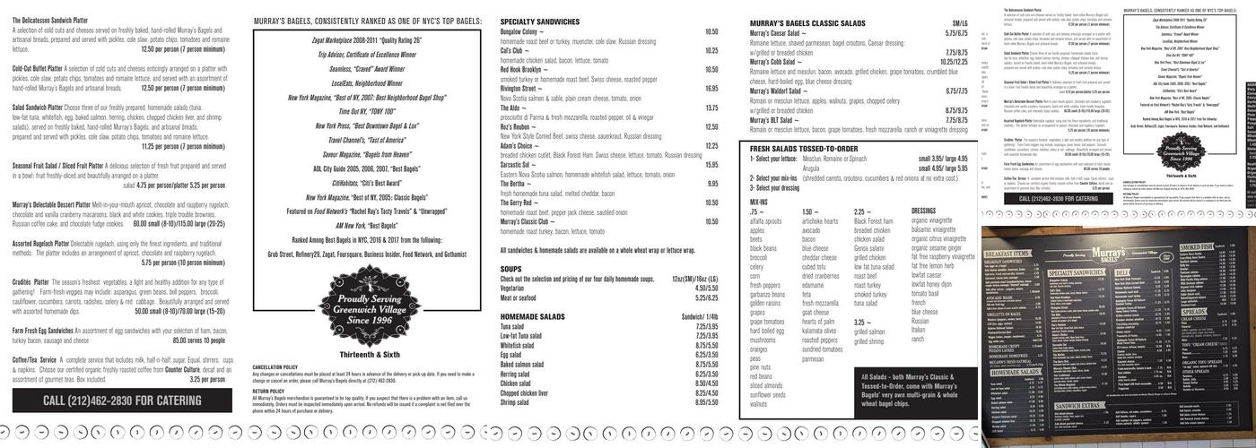 Murray's Bagels Menu