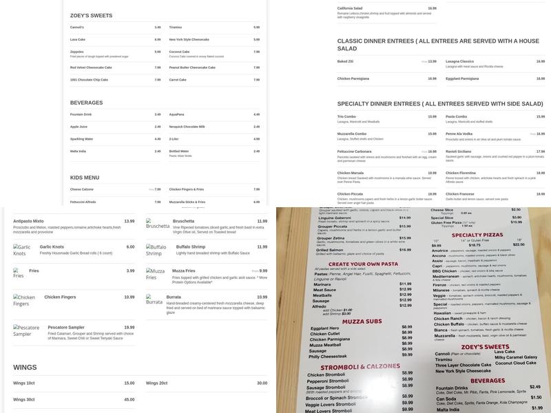 Muzzarella Pizza and Italian Kitchen Menu