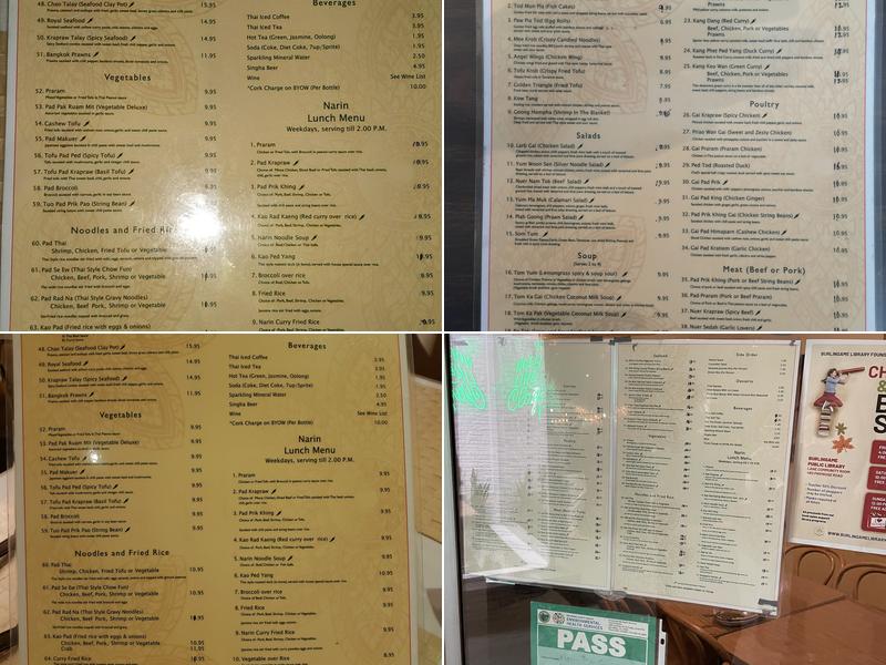 Narin Thai Cuisine Menu