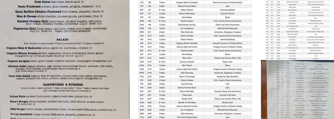 Nate's Garden Grill Menu