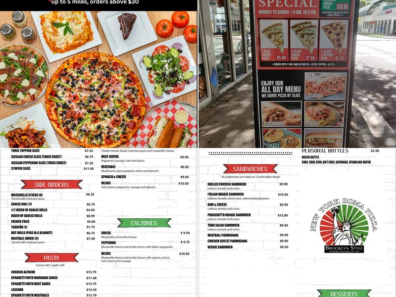 New York Roma pizza Menu