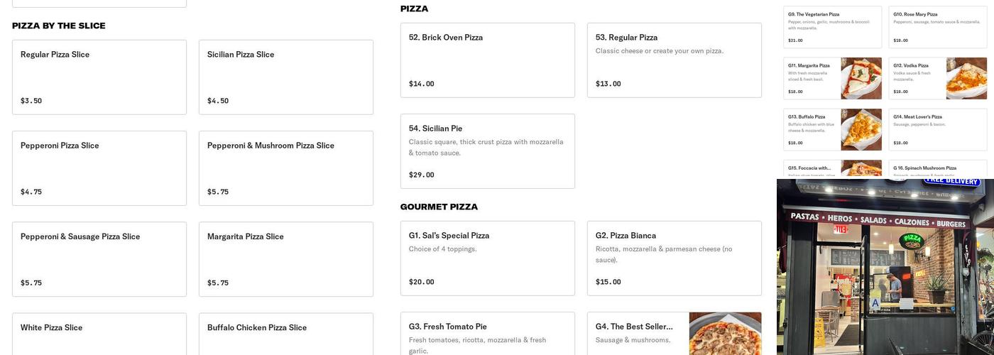 New York Sal's Pizza Menu