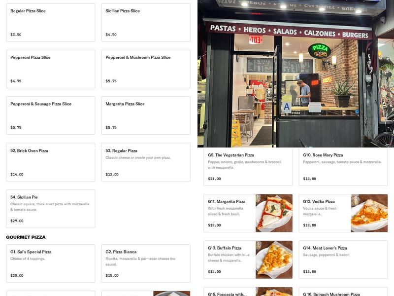 New York Sal's Pizza Menu