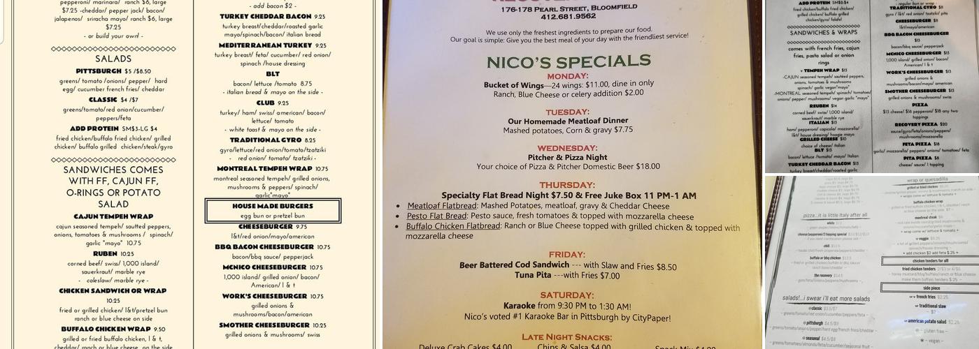 Nico's Recovery Room Menu