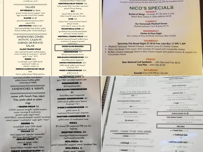 Nico's Recovery Room Menu