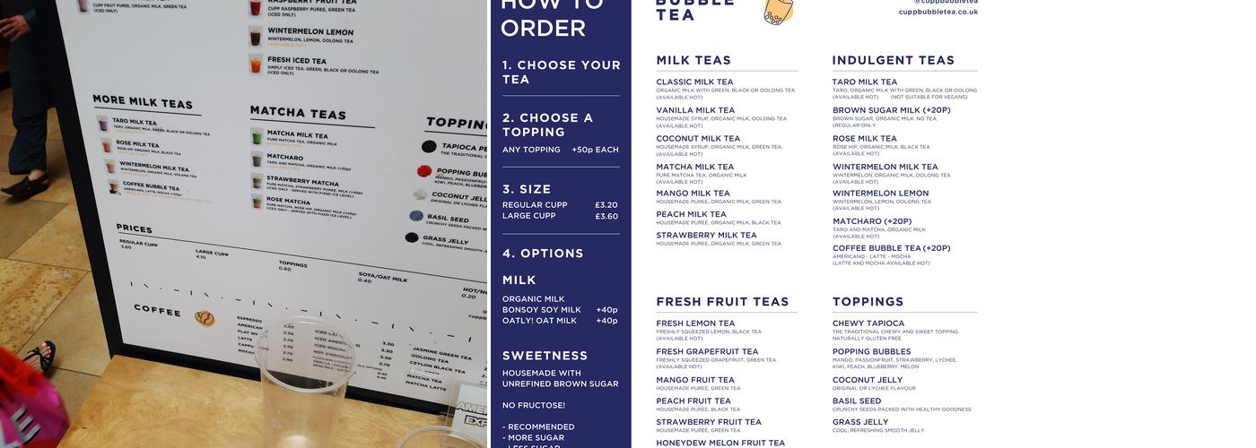 CUPP Bubble Tea - Cardiff Menu