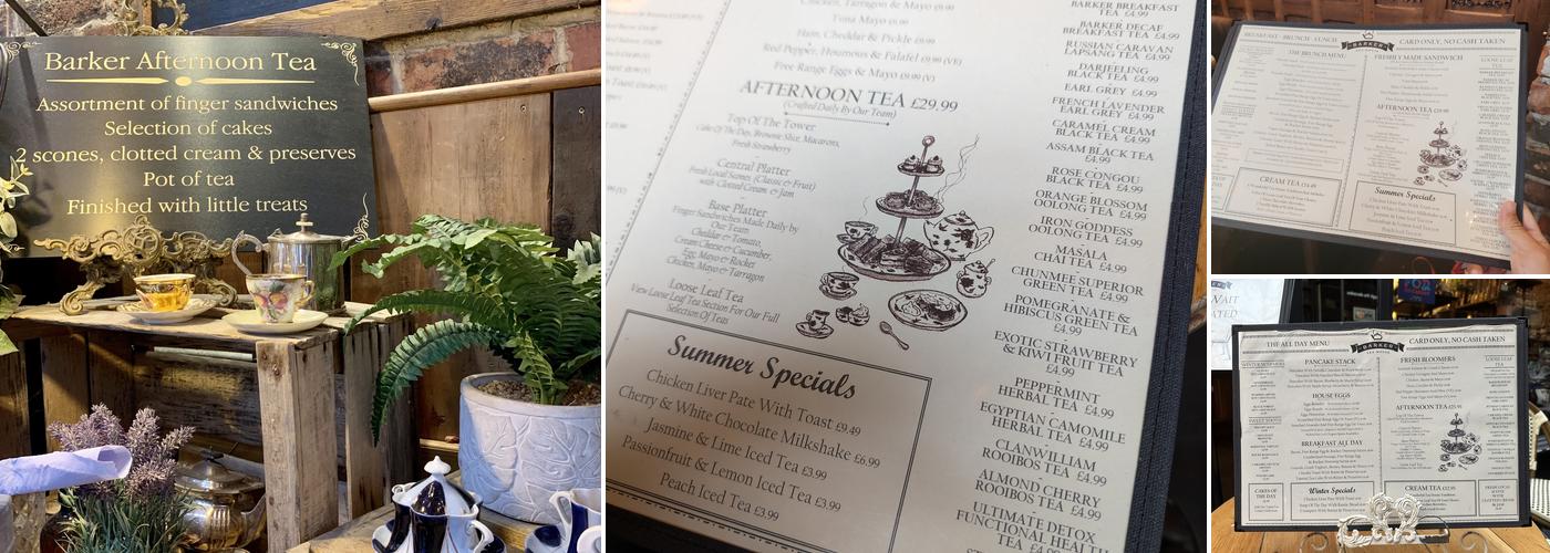 Barkers Tea Rooms Menu