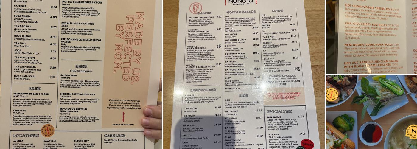 Nong Lá Vietnamese Cafe Menu
