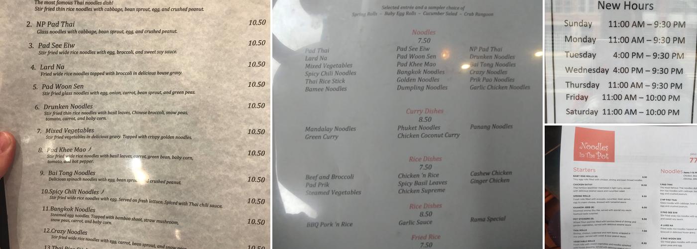 Noodles In the Pot Menu