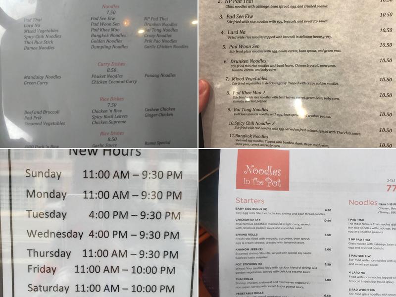 Noodles In the Pot Menu