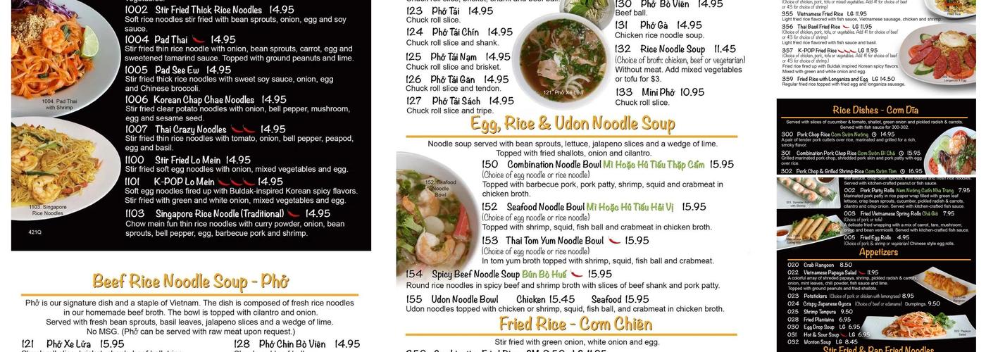 Noodles Pho U Menu