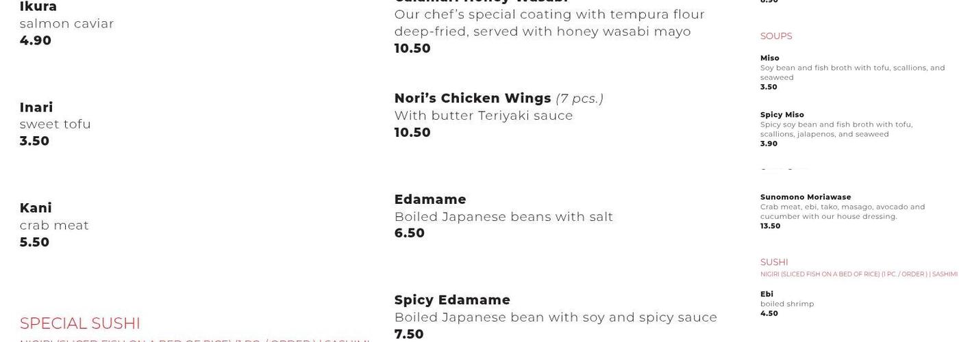 Nori Sushi At Edgewater Menu