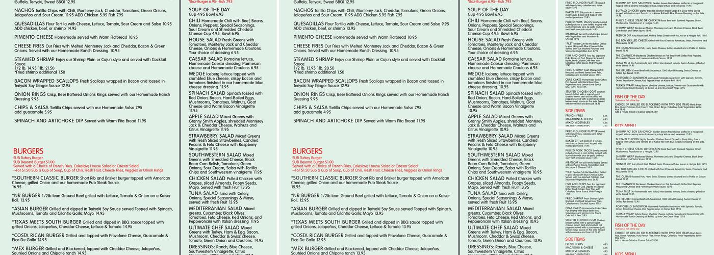 North Ridge Pub Menu