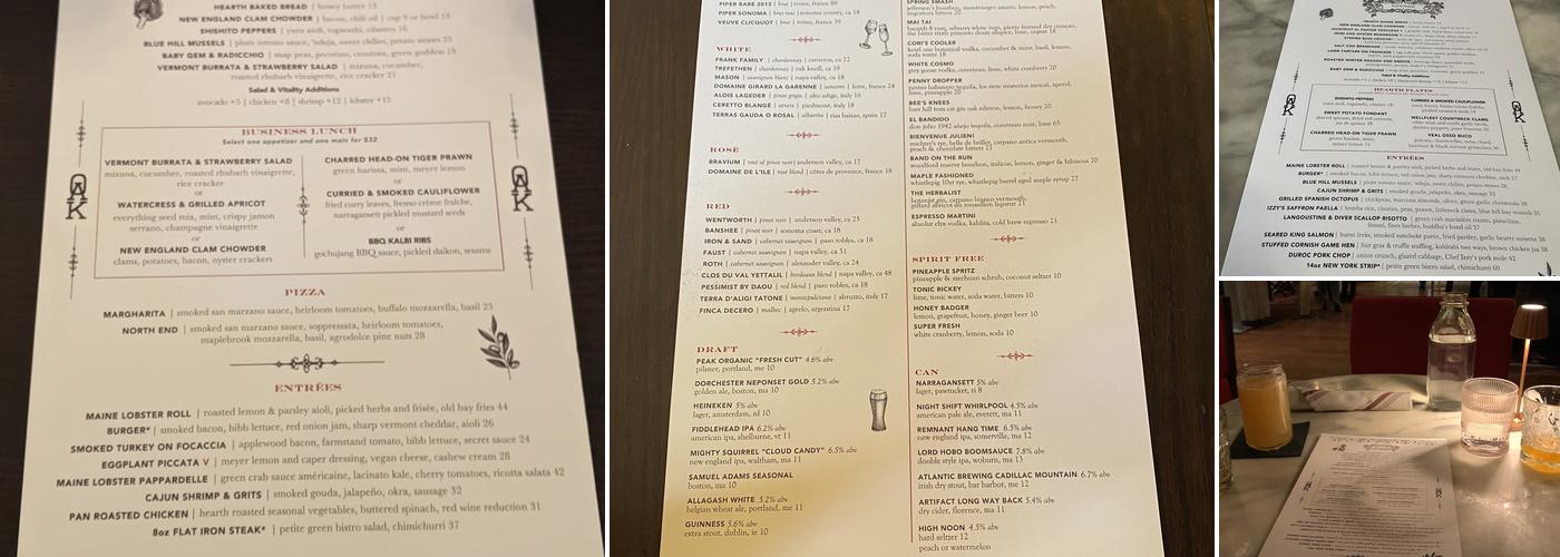 Oak Long Bar + Kitchen Menu