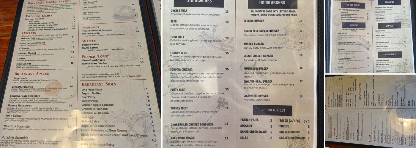 Oakland Grill Menu