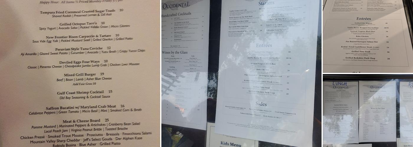The Occidental Menu