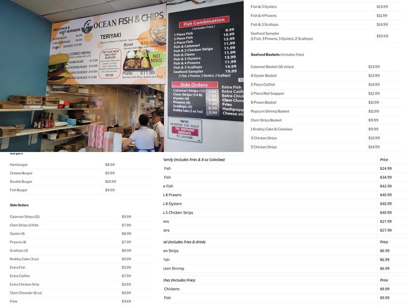 Ocean Fish & Chips. Menu