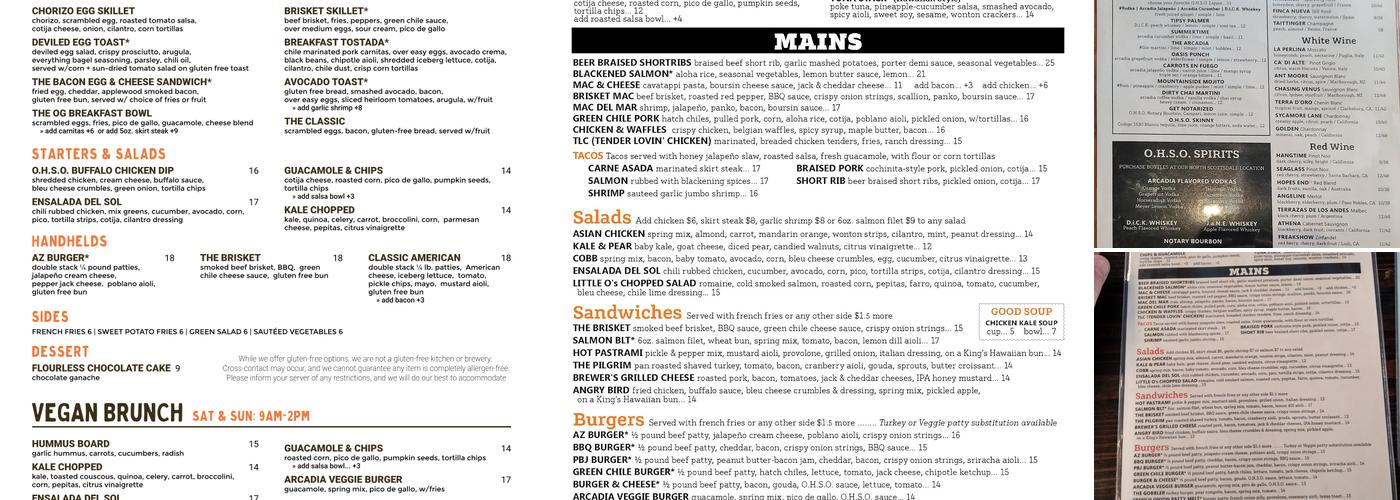 OHSO Brewery + Distillery Menu
