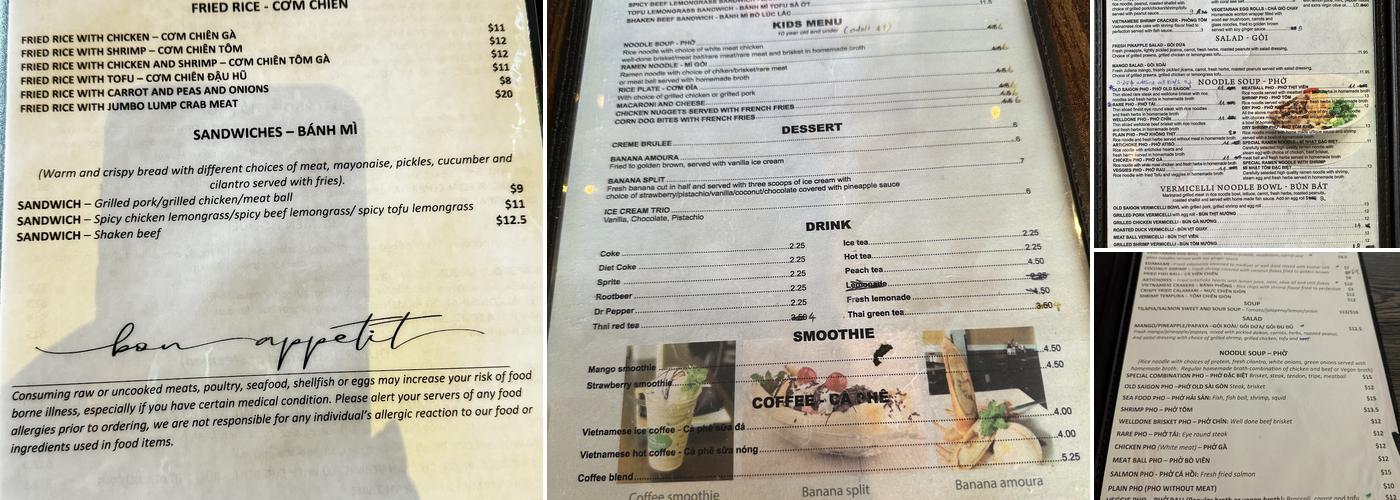 Old Saigon Cafe Menu