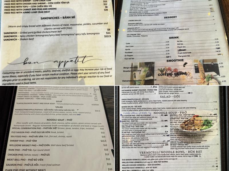 Old Saigon Cafe Menu