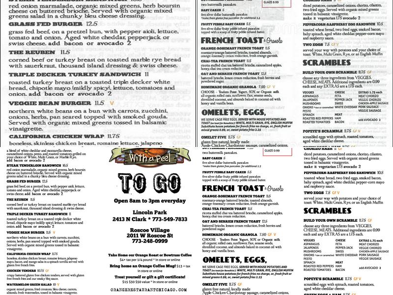 Orange Restaurant Chicago, Roscoe Village Menu