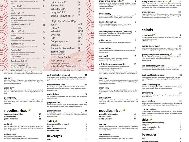 Orchid Thai Cuisine Lake Mary Menu