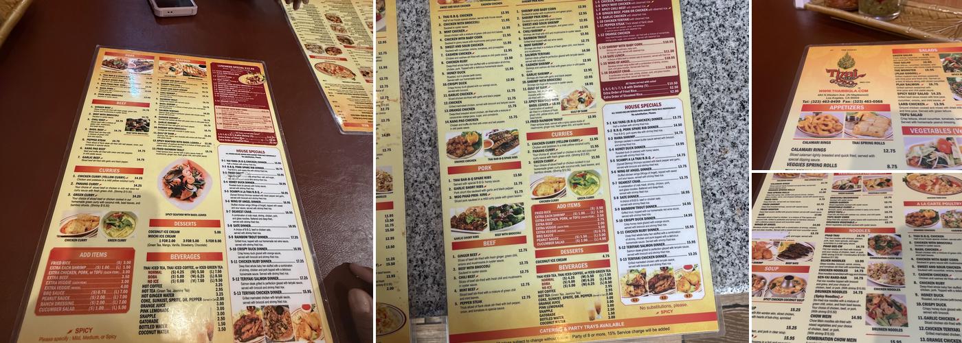 Thai Original BBQ Menu