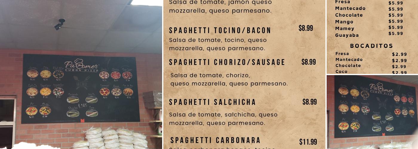 Pa’ Comer Cuban Pizza Menu