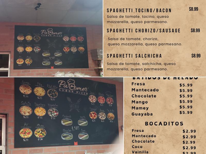 Pa’ Comer Cuban Pizza Menu