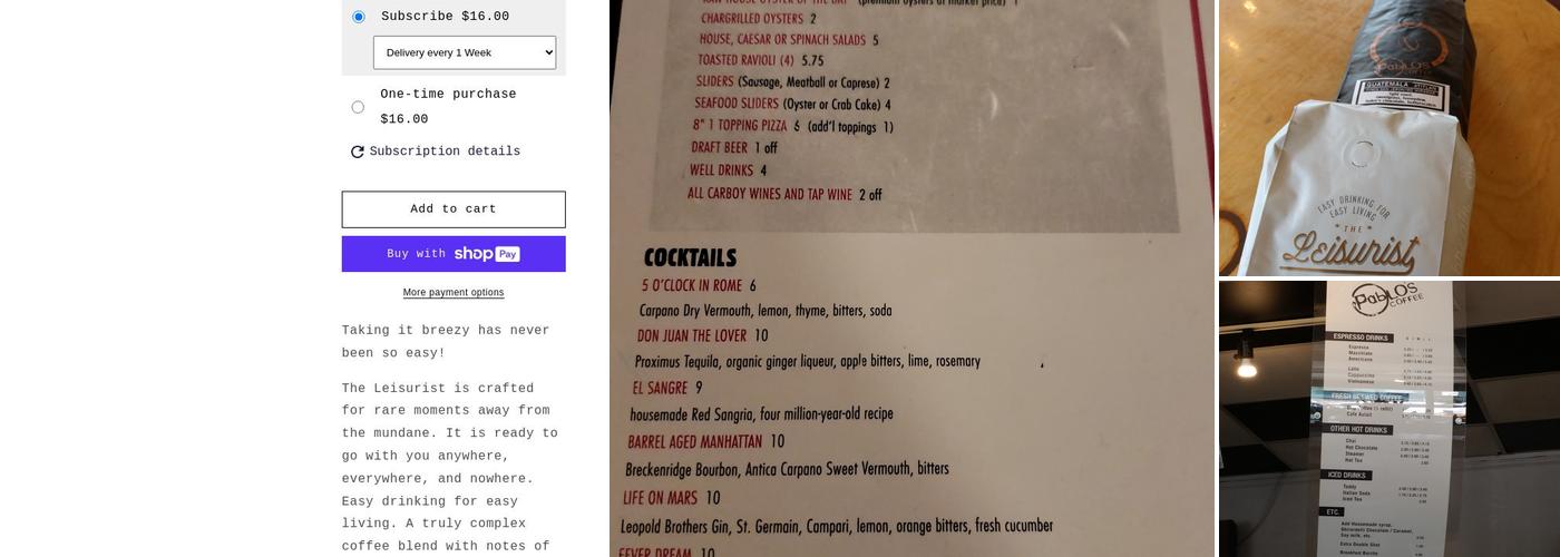 Pablo's Coffee - 6th Avenue Menu